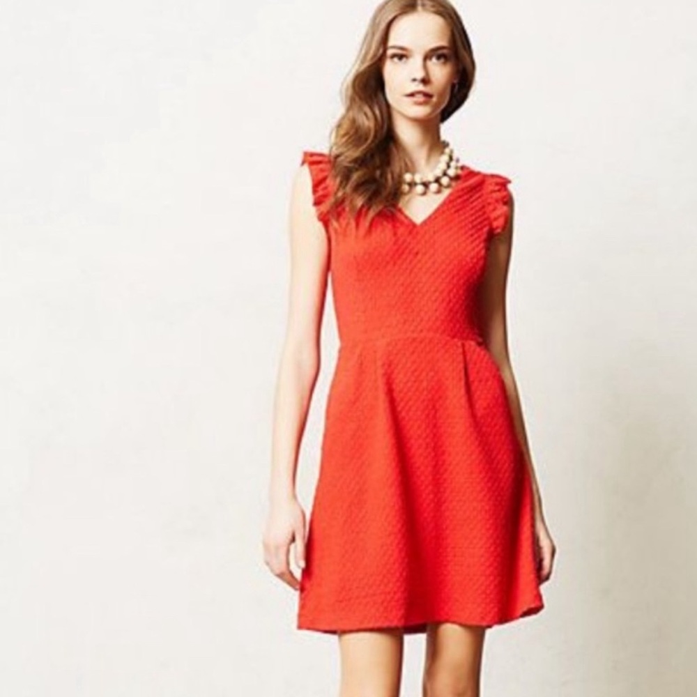 Anthropologie Tabitha Teahouse Dress Red Ruffle Sz 6P